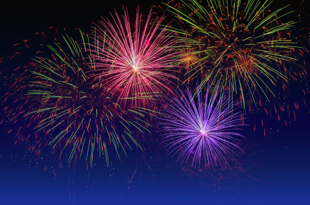 istock Colorful fireworks celebration and the twilight sky background. 1084752812