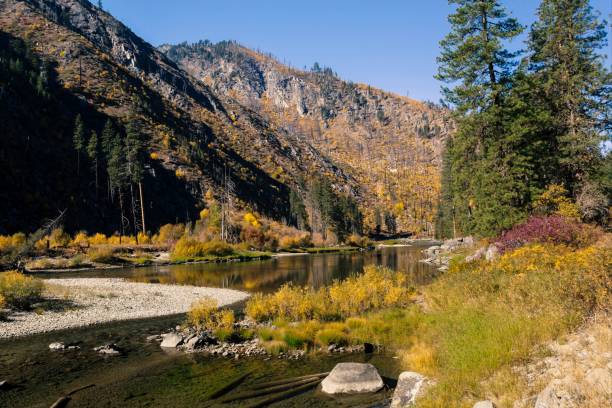 istock Autumn river landscape in bright sunny fall day 1084753222