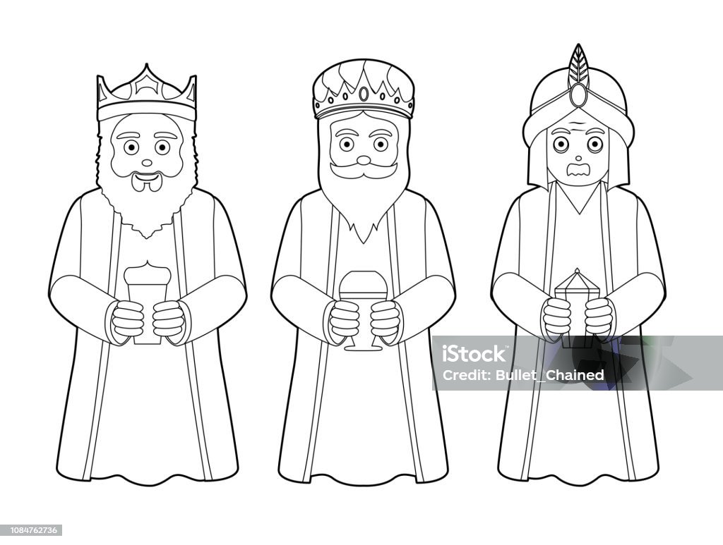 Three Wise Men Black and White Cartoon Characters Illustration Human Characters EPS10 File Format Three Wise Men stock vector