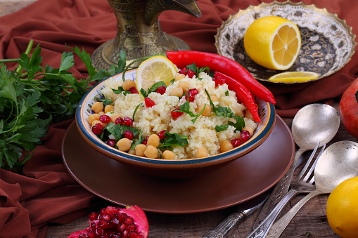 Eastern dish couscous with pomegranate and chickpeas