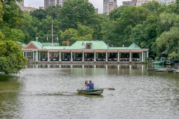 New York - Sep 2017: The Loeb Boathouse restaurant view on the Lake in Central Park, New York City