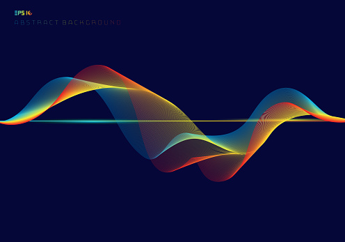 Abstract colorful digital equalizer wave lines on dark blue background technology concept. Sound wave pattern element. Vector illustration