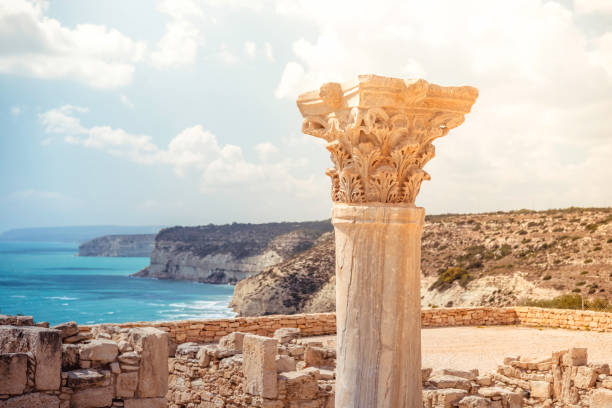 Ancient column at Kourion Archaeological Area. Limassol District, Cyprus Ancient column at Kourion Archaeological Area. Limassol District, Cyprus. kourion stock pictures, royalty-free photos & images