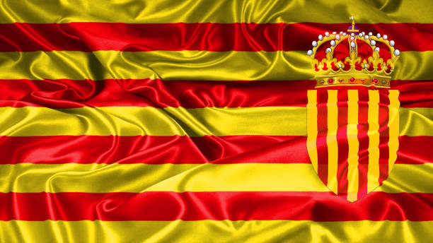 istock Catalonia Spain Flag flag on silk and satin texture with mask 1084788038