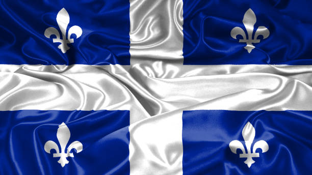 istock Quebeck flag on silk and satin texture with mask 1084788394