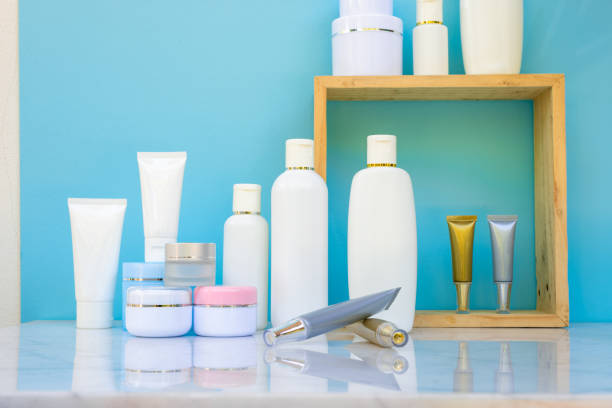 istock Skincare moisturizer bottle put on white marble desk table 1084788428