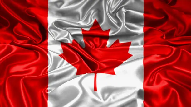 Photo of Canada flag on silk satin texture