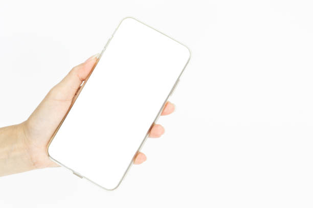 istock Female hand holding smartphone isolated on white background 1084791718