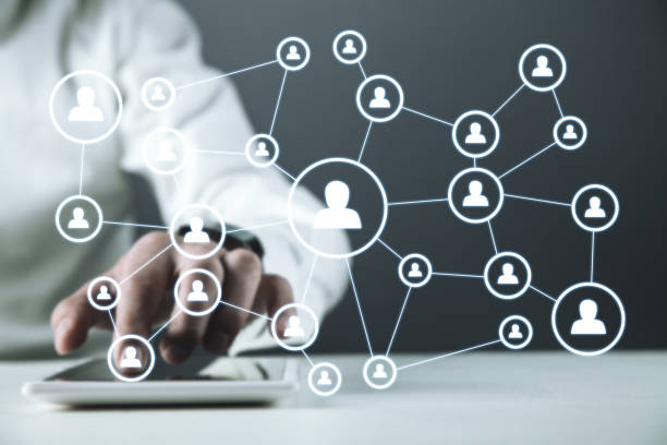 istock Businessman holding business connection and social network. 1084800642