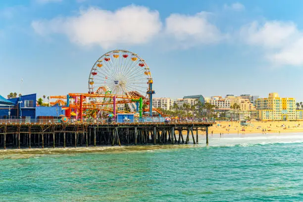 Santa Monica city, which is a suburb of Los Angeles and is located on the shores of the Pacific Ocean.