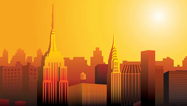 bildbanksillustrationer, clip art samt tecknat material och ikoner med new york - manhattan skyline sunset