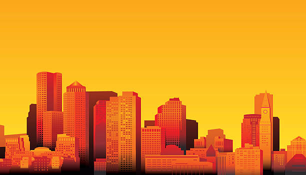 boston. - boston urban scene skyline sunset stock-grafiken, -clipart, -cartoons und -symbole