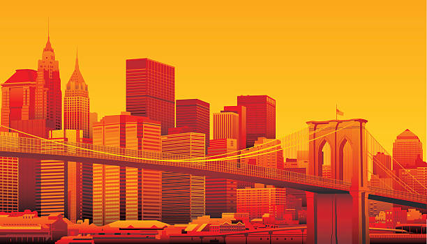 ilustrações, clipart, desenhos animados e ícones de ponte de brooklyn e manhattan, nova york. - new york city skyline bridge brooklyn