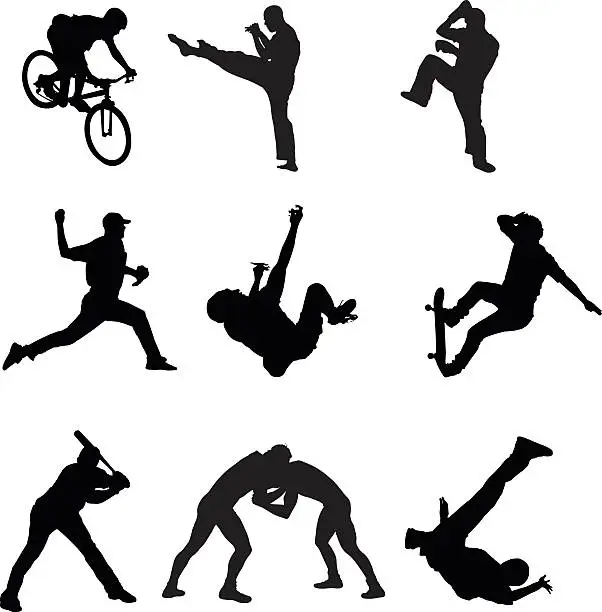 Vector illustration of Assorted action sports people