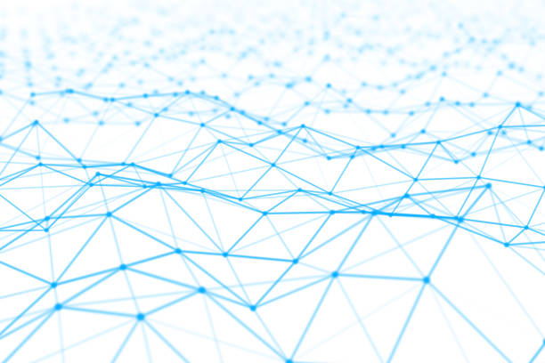 istock Blue digital data and network connection triangle lines and spheres in futuristic technology concept on white background, 3d abstract illustration 1084808330