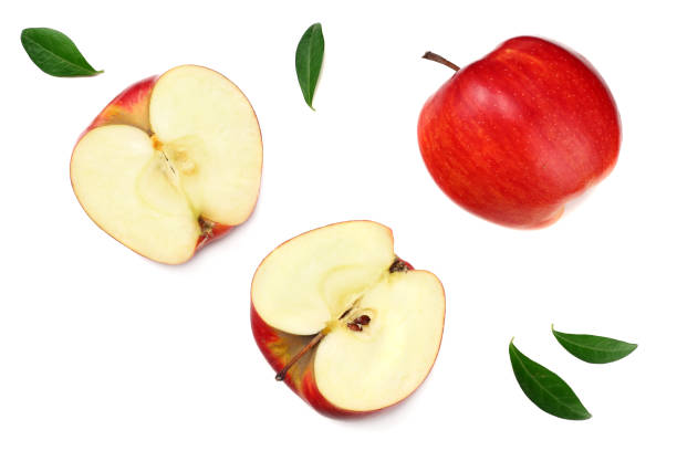 istock red apples with slices isolated on white background. top view 1084812544