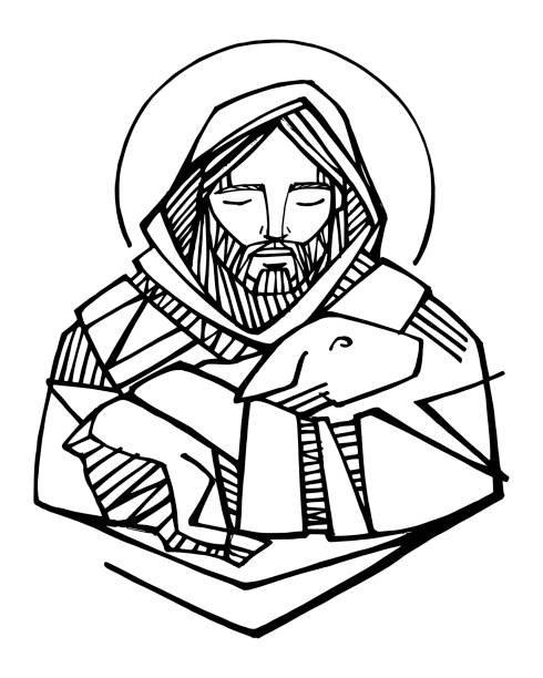 i̇sa mesih'in good shepherd mürekkep illüstrasyon - çoban sürücü illüstrasyonlar stock illustrations