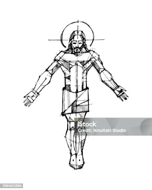 Jesus Christ Vector Hand Drawn Ink Illustration Stock Illustration - Download Image Now - Jesus Christ, Drawing - Activity, The Human Body