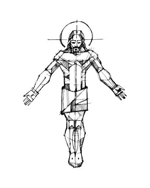 Vector illustration of Jesus Christ vector hand drawn ink illustration