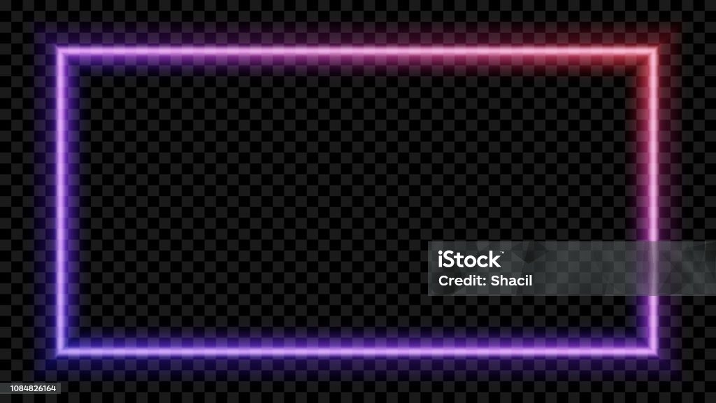 Square Purple and red neon light on a transparent background. Neon frame for your design. Vector illustration. eps10. Square Purple and red neon light on a transparent background. Neon frame for your design. Vector illustration. Neon Lighting stock vector