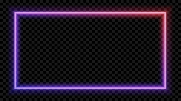 Square Purple and red neon light on a transparent background. Neon frame for your design. Vector illustration. eps10. Square Purple and red neon light on a transparent background. Neon frame for your design. Vector illustration. rectangle stock illustrations
