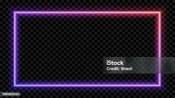 Square Purple And Red Neon Light On A Transparent Background Neon Frame For Your Design Vector Illustration Stock Illustration - Download Image Now