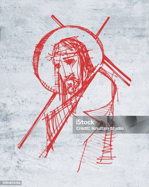 Jesus Christ At His Passion Illustration Stock Illustration - Download Image Now - Cross Shape, Crucifix, Human Face