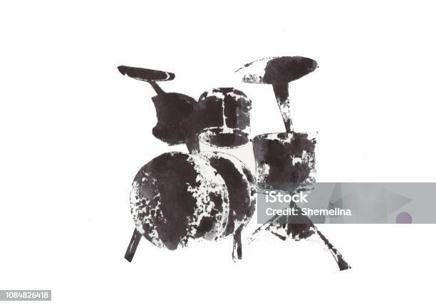 Drum Kit Black And White Graphics Abstraction Stock Illustration - Download Image Now - Abstract, Acoustic Music, Art