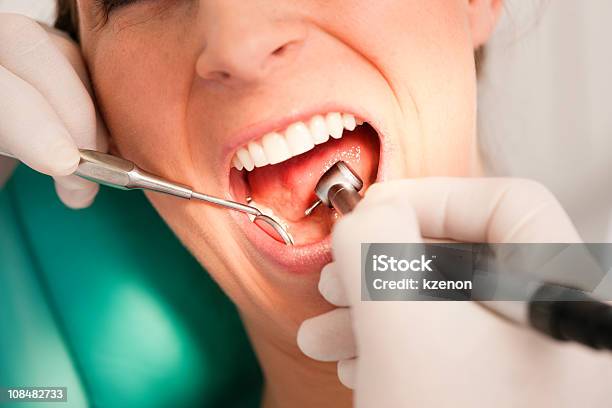 Paciente Con Tratamiento Dental Dentista Foto de stock y más banco de imágenes de Adulto - Adulto, Asistencia sanitaria y medicina, Boca humana