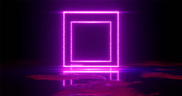 istock 3d rendering illustration. Square Purple and red neon light on a black background. Neon frame for your design. 1084828234