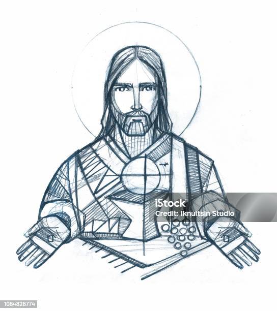 Jesus Christ And Eucharist Illustration Stock Illustration - Download ...