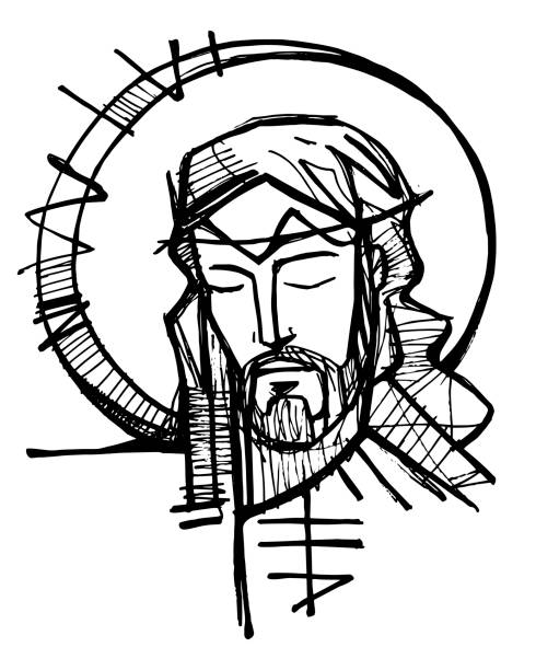 ilustrações, clipart, desenhos animados e ícones de ilustração de tinta do rosto de jesus cristo - christ thorn