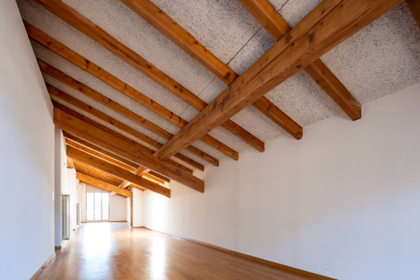 istock Empty room with parquet and window overlooking the castle 1084832568