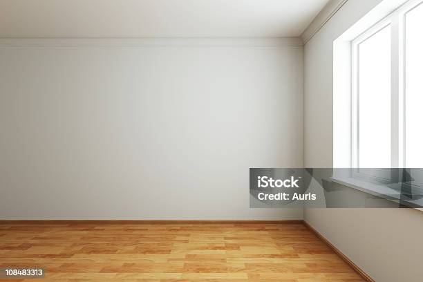 Empty White Walled Room With Wooden Floor Stock Photo - Download Image Now - Blank, Dining Room, Living Room