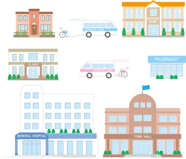 Nursing care facilities related to elderly healthcare doctors office stock illustrations