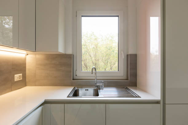 istock Bathroom with elegant minimalist brown tiles 1084834476