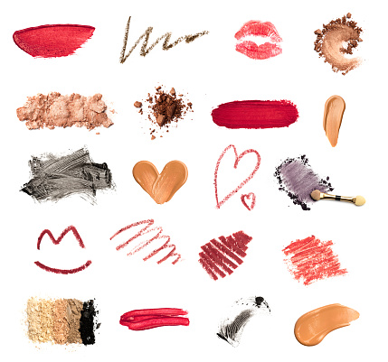 collection of various make up accessories on white background. each one is shot separately