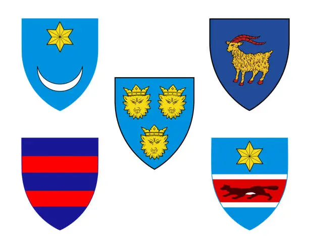 Vector illustration of Five historical coats of arms of Croatia