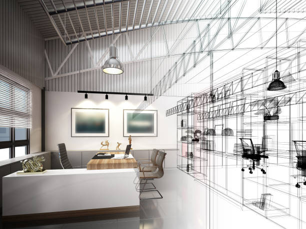 istock sketch design of interior working room,3d rendering 1084836260