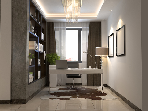 Home office working - study room interior scene. ( 3d render )