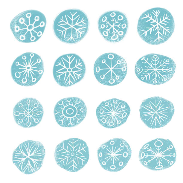 Snowflakes collection pencil drawing style Vector illustration of a set of hand drawn and hand painted snowflakes snowflake shape drawings stock illustrations