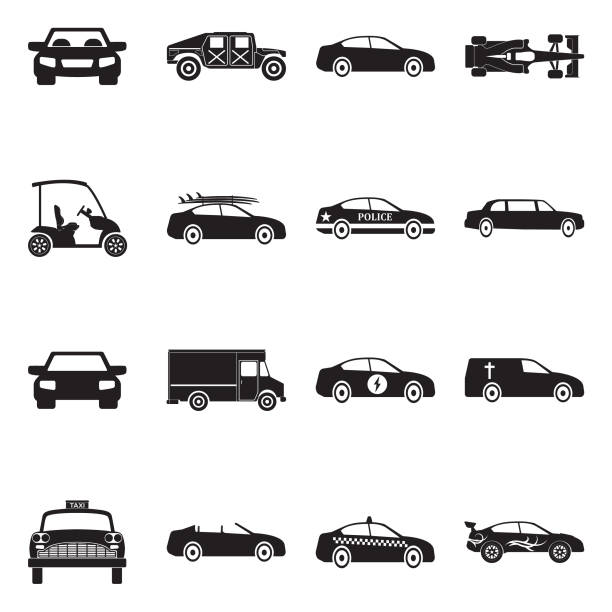Car Icons. Black Flat Design. Vector Illustration. Car, Auto, Automobile, Drive military funeral stock illustrations