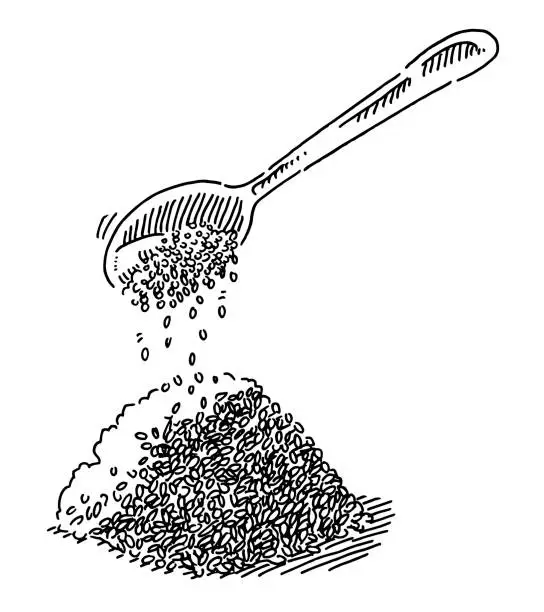 Vector illustration of Spoon Linseed Heap Food Drawing