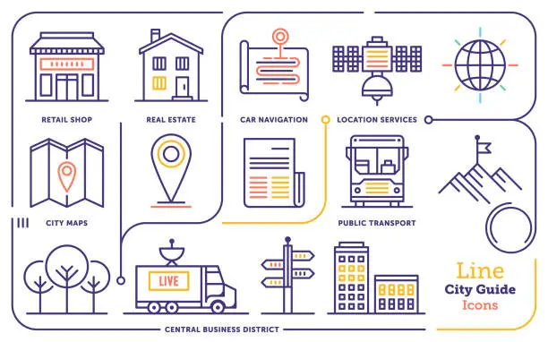 Vector illustration of City Guide Activity Line Icon Set