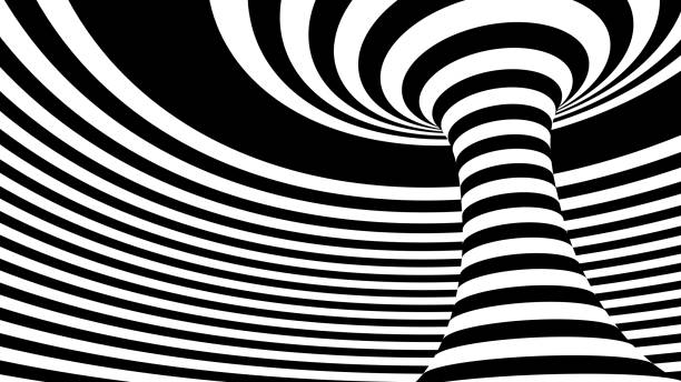 istock Black and white spiral strips in a tunnel. Ray burst style background, optical illusion. Abstract pattern design element. lines illustration 1084856330