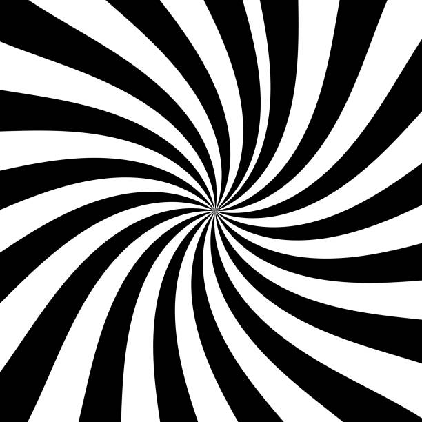 istock Black and white spiral strips in a tunnel. Ray burst style background, optical illusion. Abstract pattern design element. lines illustration 1084856348