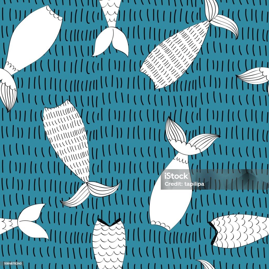 Vector cute mermaid Vector seamless pattern with a mermaid tails. Mermaid stock vector