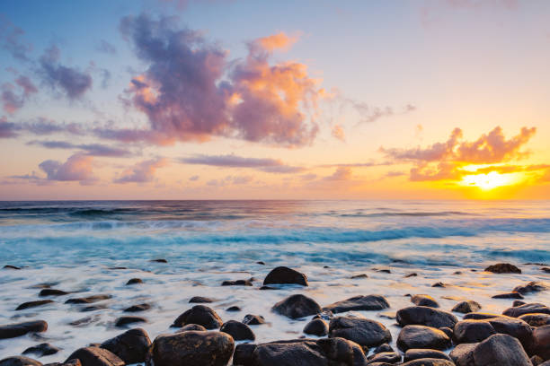 Burleigh Heads sunrise Burleigh Heads sunrise reflections on Queensland's Gold Coast in Australia business architecture blue people stock pictures, royalty-free photos & images