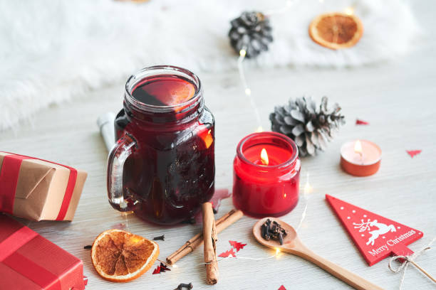 istock Christmas composition with glass of hot mulled wine 1084882658