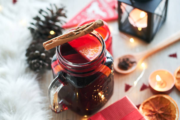 istock Christmas composition with glass of hot mulled wine 1084883024